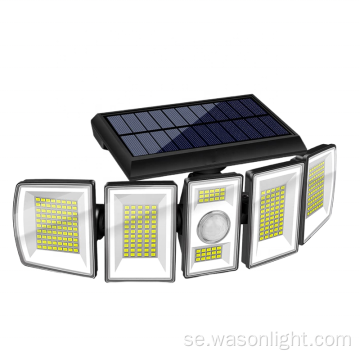 Outdoor Professional 300LED 6500K Justerbara 5 huvuden Trådlös rörelsessensor Solar Flood Security Wall Lights